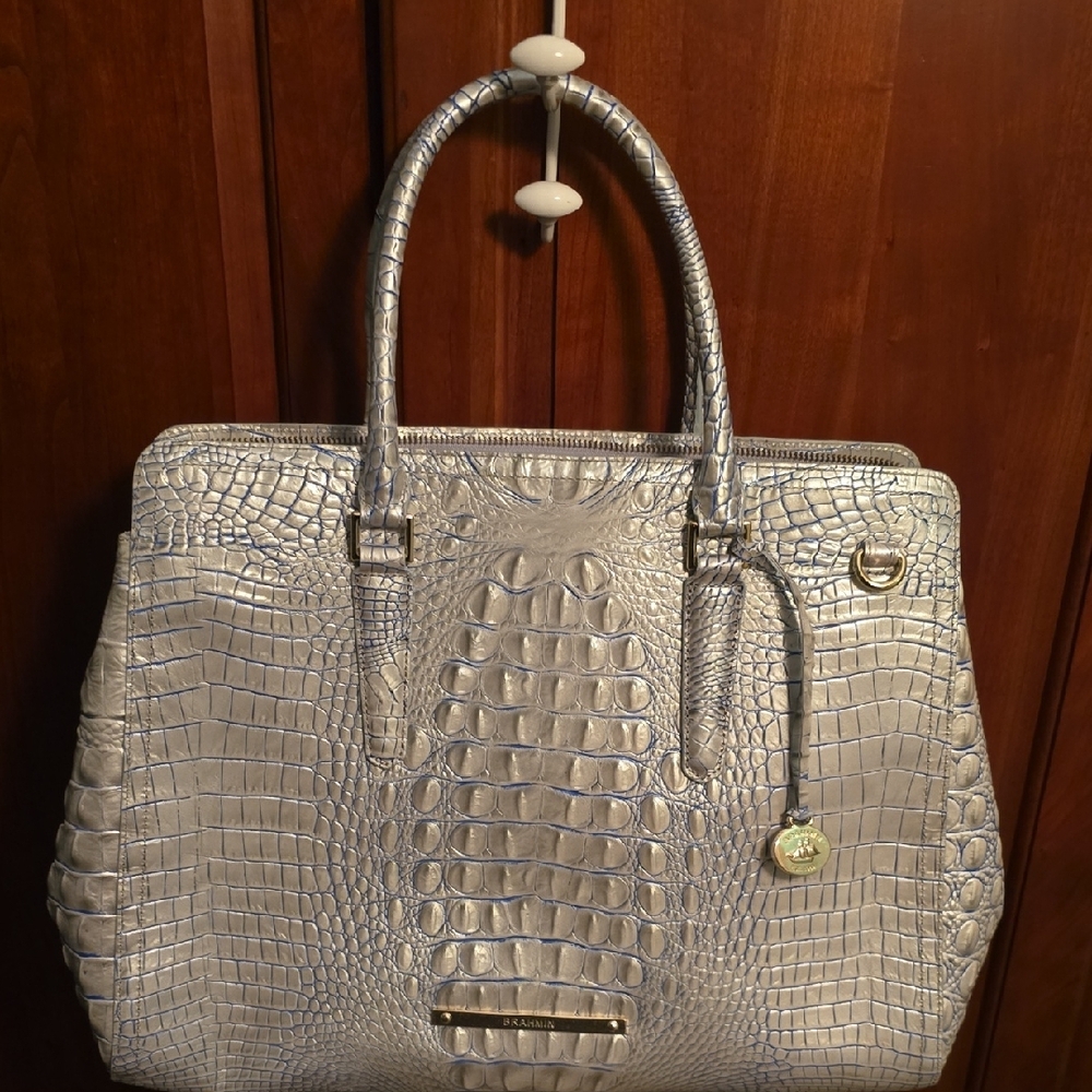 Elegant Silver Crocodile-Embossed Handbag